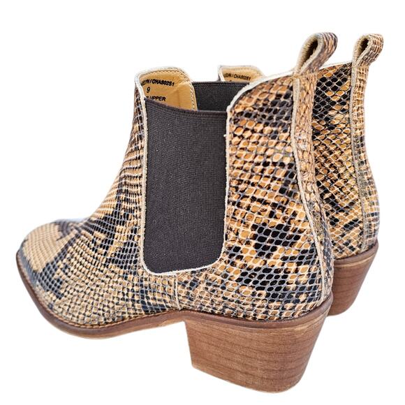 Snake Print Bootie Steve Madden Chaselyn Size 9 Brown Leather Ankle Chelsea Boot - Picture 4 of 13